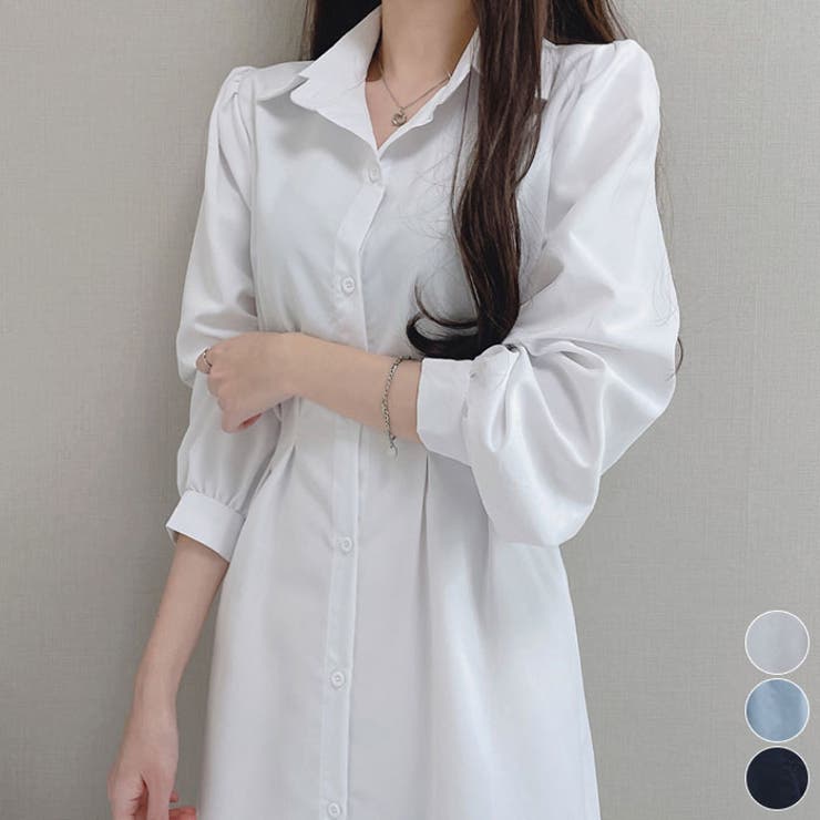 ピンタックシャツワンピース レディース 長袖[品番：KH000012931