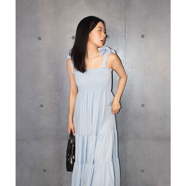 肩リボンキャミソールワンピース 韓国 春夏[品番：KH000014702]｜VIVID
