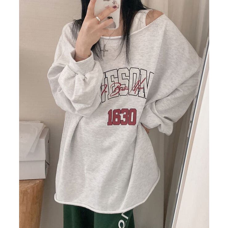 春オーバーサイズロゴ入り長袖トップス レディース Y2K[品番