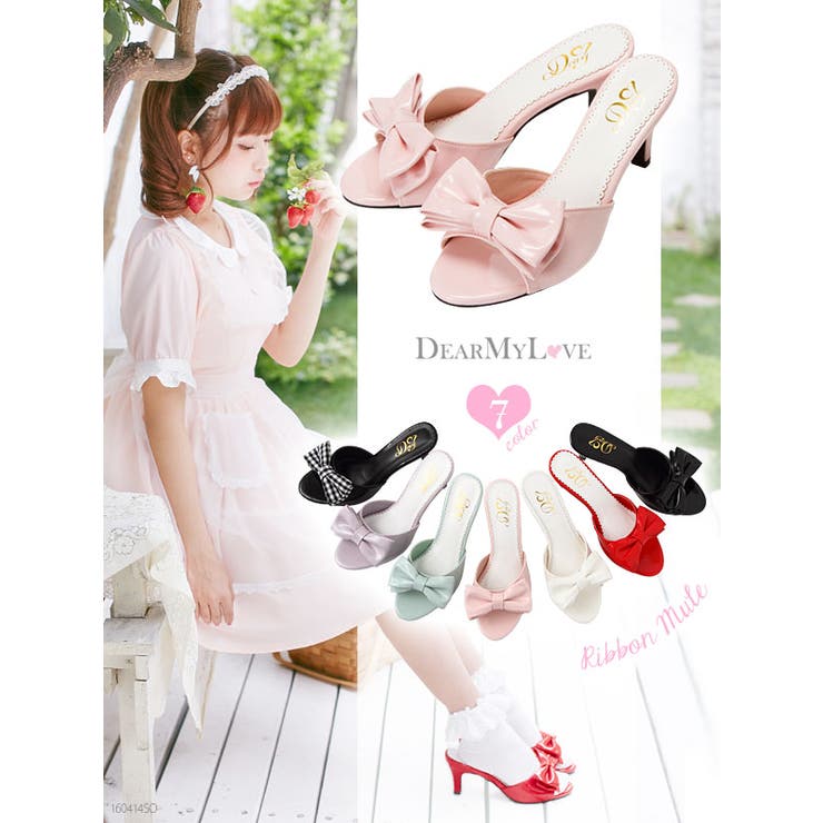 夢展望オリジナル!7cmヒールのリボンミュール|DML|PR|SW||][品番