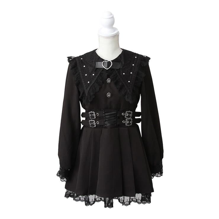 クモレース角襟ベルトレースアップワンピース 量産型 地雷系 夢展望