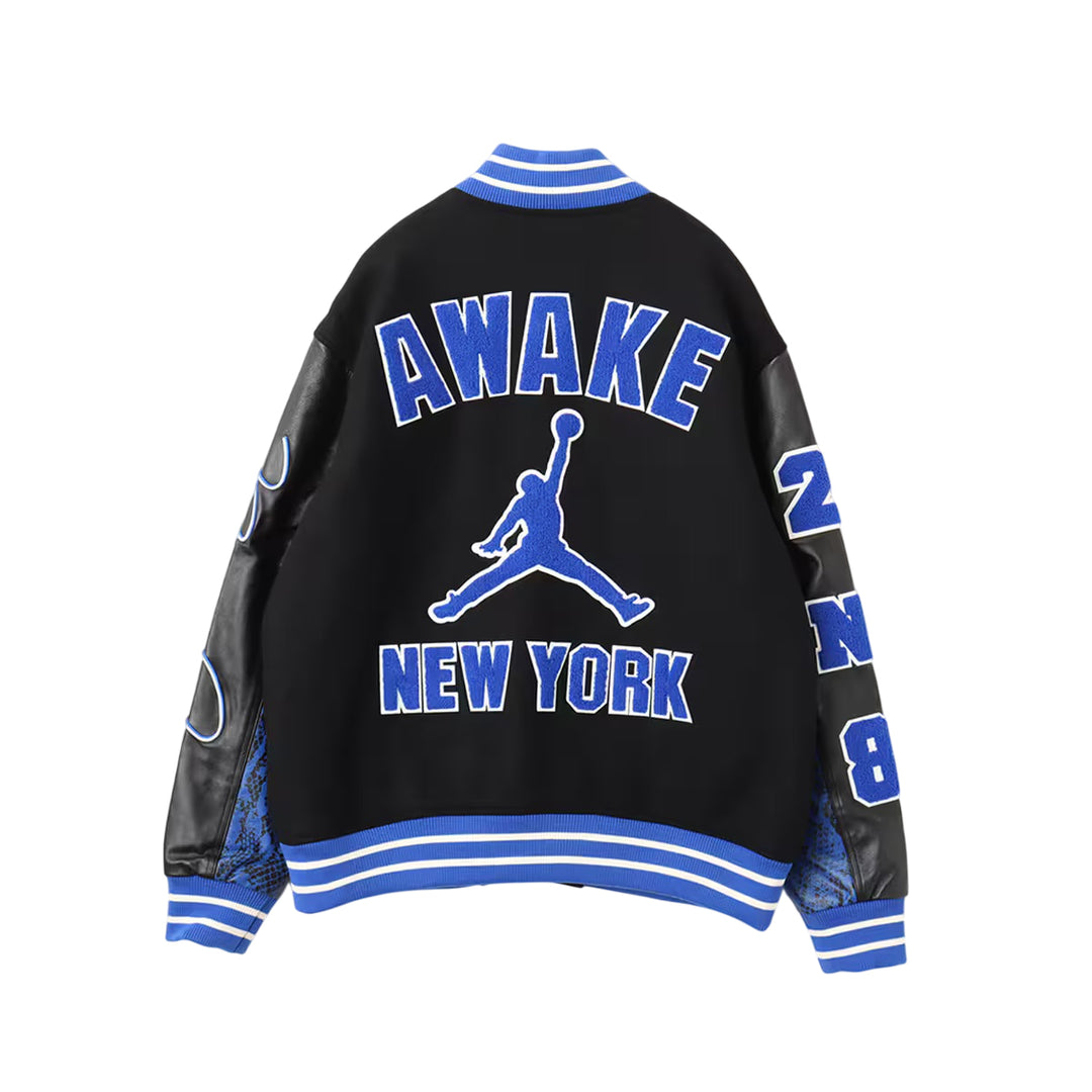 Air Jordan x Awake NY Varsity Jacket Asia Sizing 'Black Game Royal