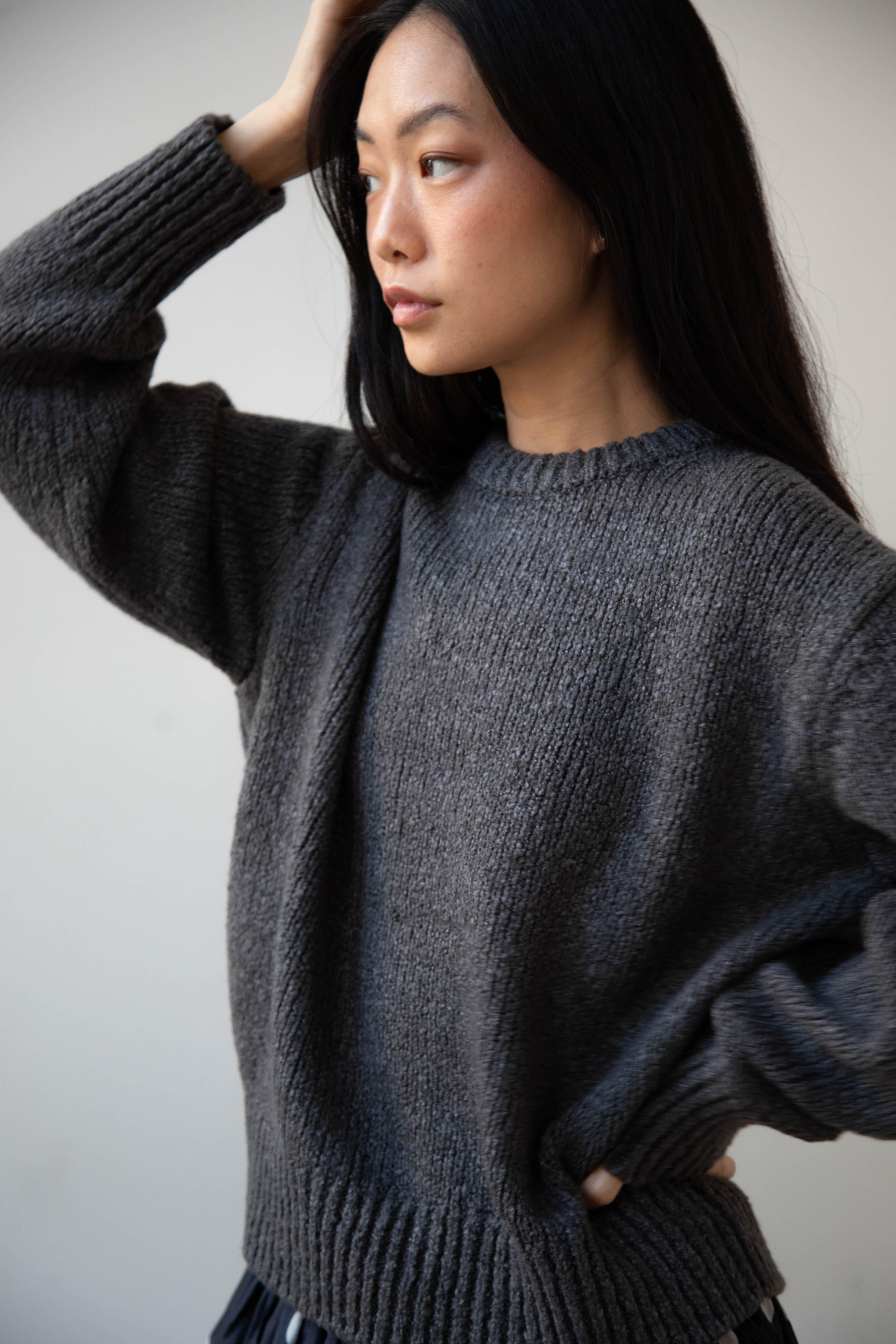 rennes — Aton | Crewneck Sweater in Charcoal Wool Silk