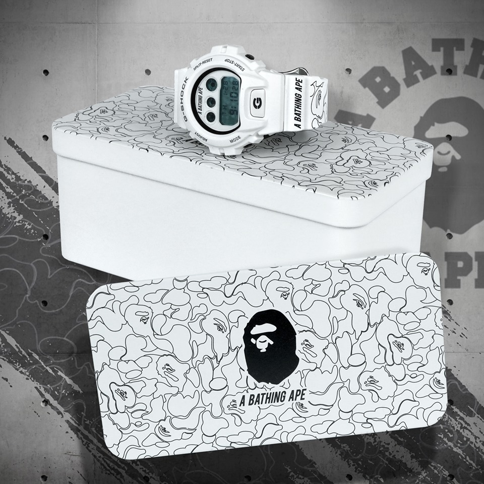 A BATHING APE Custom Design on authentic G-Shock White Colour
