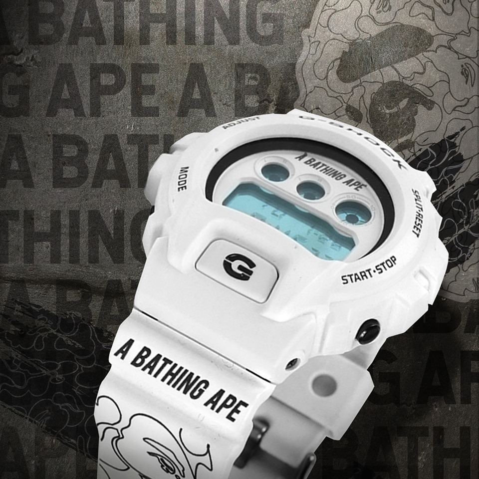 A BATHING APE Custom Design on authentic G-Shock White Colour