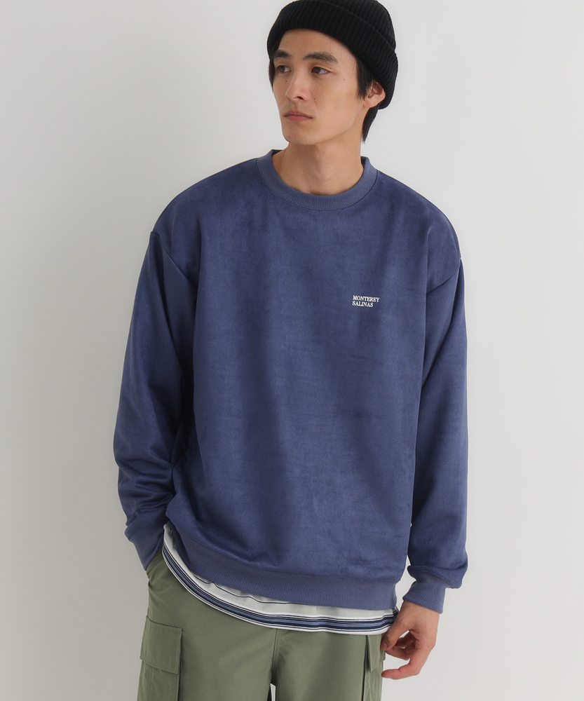 フェイクスエードロゴクルートレーナー(M ブルー): トップス｜Right-on