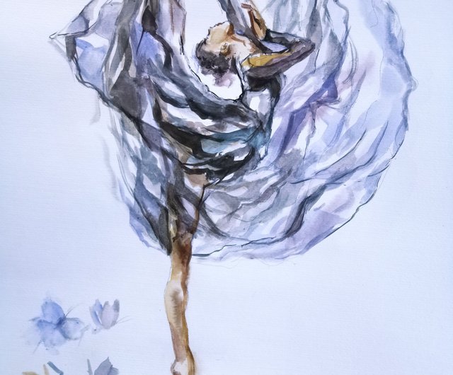 スロベニア 蝶とバレリーナ オリジナル水彩画 Annet Loginova - Pinkoi