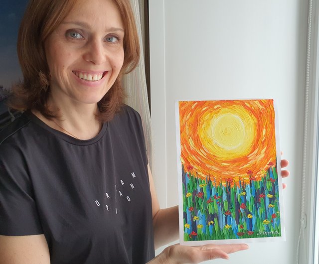 タイ 太陽の絵の花植物オリジナルアート草アートワークスター太陽系