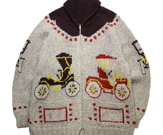 台湾 1960年代 オールドカー 手編みウール カウチンセーター Lightning