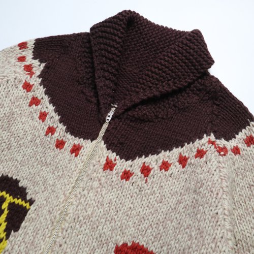 台湾 1960年代 オールドカー 手編みウール カウチンセーター Lightning