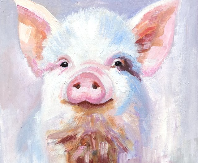 10%OFF】ロシア 豚の肖像画オリジナル油絵家畜アート面白い壁アート