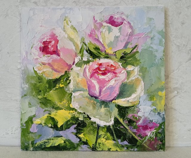 ウクライナ 花の油絵 オリジナルアート ローズ ウォールアート 花の