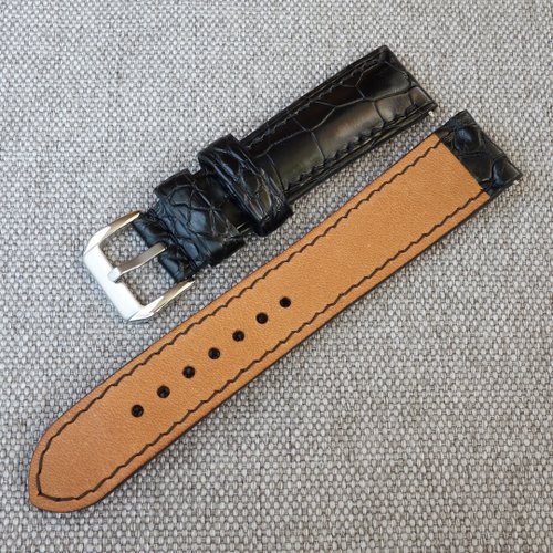 ベラルーシ ブラックアリゲーターレザーストラップ、本革クロコダイル