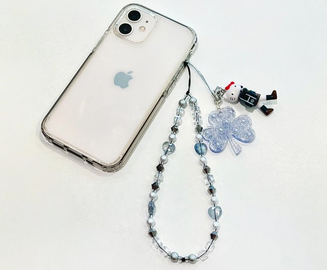 韓国 キラキラ輝く三つ葉のクローバー 幸せ レジン 太め キーホルダー