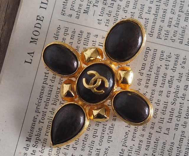 CHANEL シャネル COCO カラーストーン ブローチ ゴールド ブラウン