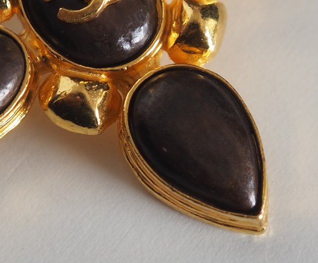 CHANEL シャネル COCO カラーストーン ブローチ ゴールド ブラウン