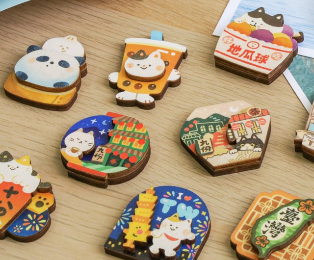 台湾 【台湾印象 - 木製マグネット】全 20 種 マグネット/旅行記念品