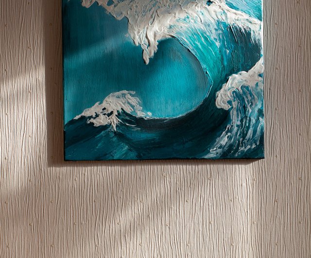 ロシア 波、抽象芸術、キャンバスに描かれたアクリル、青い水、海の泡