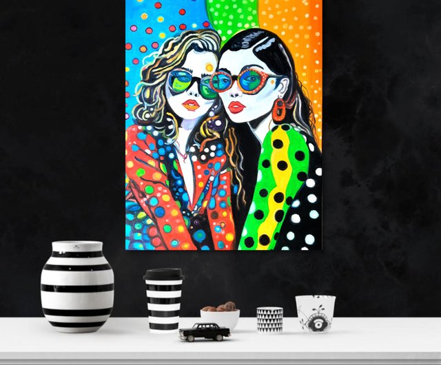 送料無料】ロシア 原創畫 二人の女の子の絵画アート オリジナルアート