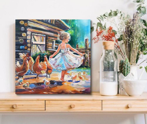 送料無料】ロシア 原創畫 田舎の少女 絵画 オリジナルアート 油絵