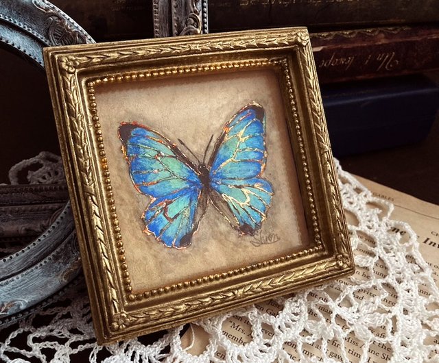 モルフォ蝶の絵, スルコウスキーモルフォ,額縁付き,原画,アンティーク