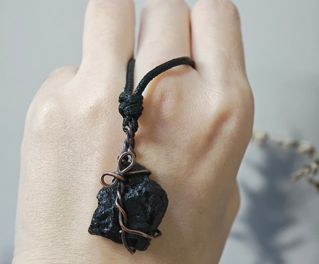 台湾 ブラックトルマリン原石 レッドカッパーネックレス 魔除け 負の