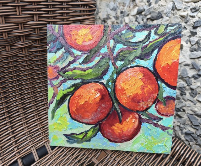 送料無料】ラトビア オリジナルアート 油絵 みかんの絵 キャンバス