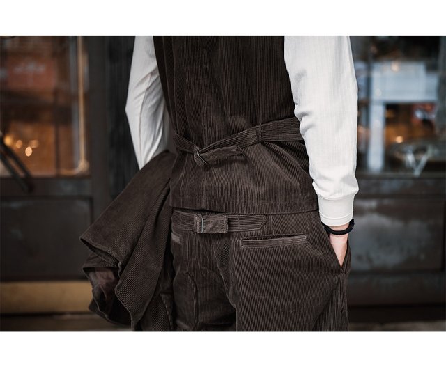 送料無料】台湾 フランスのコーデュロイハンティングベスト-ブラウン