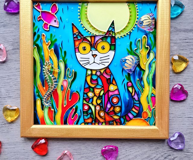 ベラルーシ ステンドグラス絵画漫画カラフルな猫キッズルームモダンな