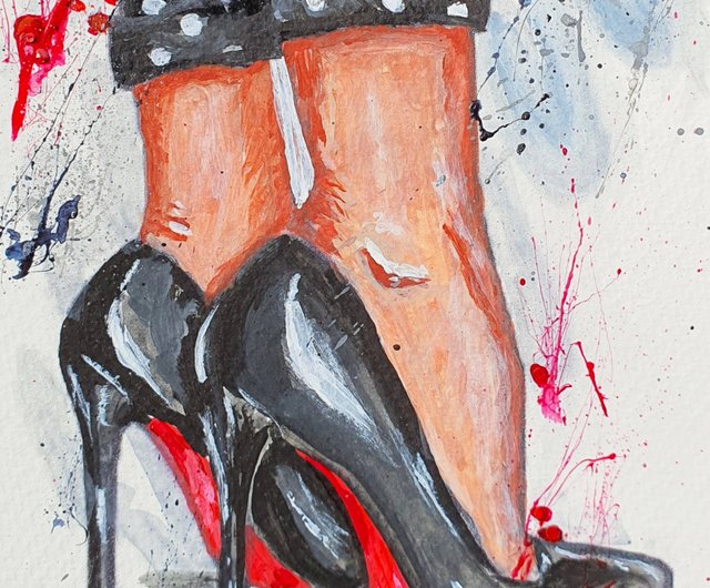 タイ 靴の絵の女の子のハイヒールの脚のオリジナル アートワーク Just