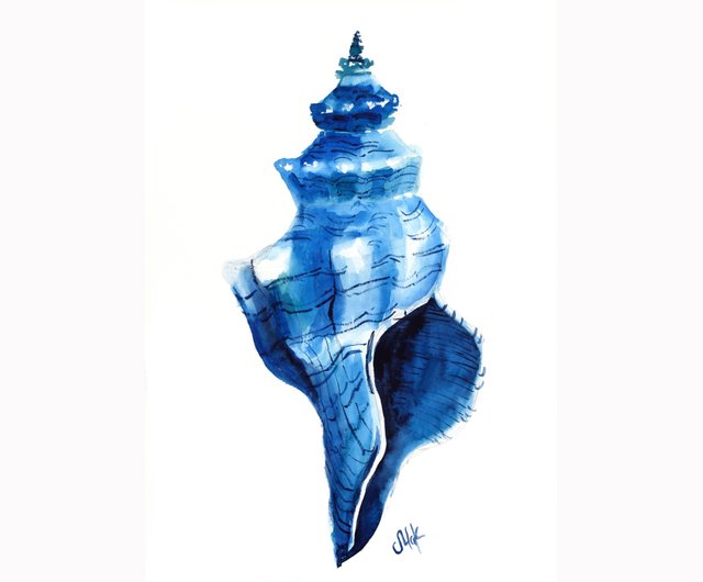 送料無料 10%OFF】ロシア 貝殻 水彩 紺 航海 原画 シェル ウォール