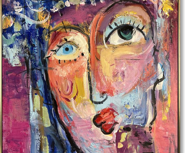 送料無料】スペイン 抽象的な肖像画 人間の顔 カラフルな表現主義の