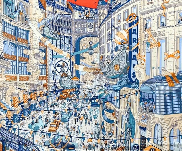 台湾 エルメス限定イラスト風スカーフ、定番のオレンジボックスが