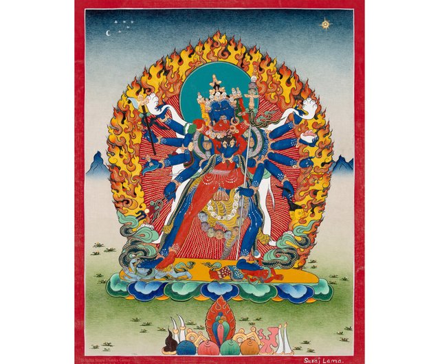 ネパール カーラチャクラ神のタンカ絵画 | ヴィンテージの手描きタンカ