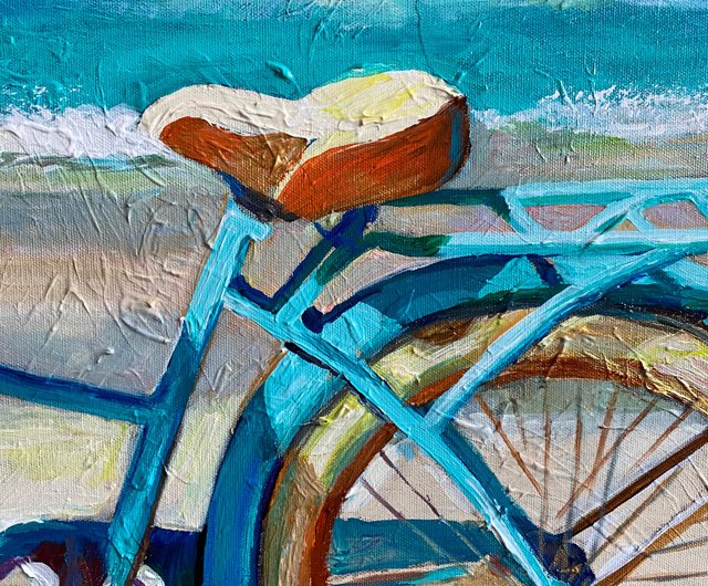 送料無料】イスラエル 自転車と夏の海。 オリジナルアート