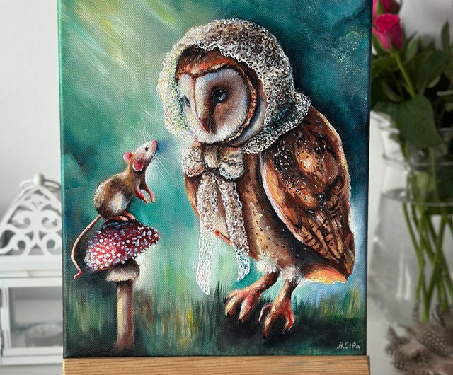 送料無料 10%OFF】スロバキア キャンバスに描かれたフクロウの