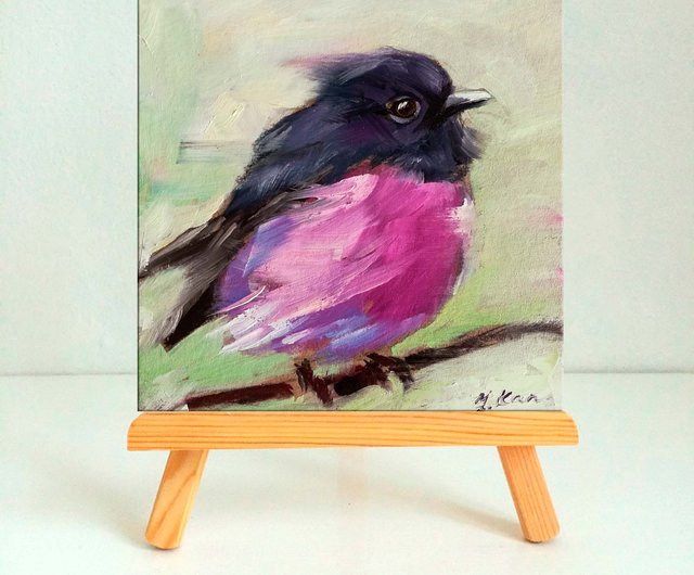 送料無料】ロシア 鳥の絵オリジナルの油絵オーストラリアの鳥ピンク