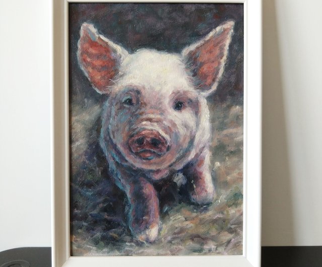 送料無料】香港 かわいい子豚の油絵 ユニークな動物の絵画 フレーム