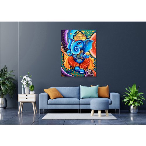 ガネーシャ 手描き絵画 限定版187/999 0115o37 シルク地絵画