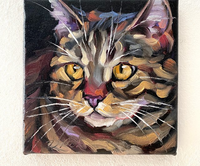 ロシア 猫の肖像画 オリジナルペットアートワーク 油絵キャンバス 6x6