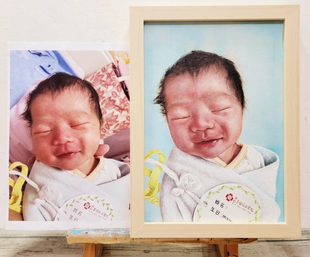 送料無料】台湾 絶妙な手描きの油絵赤ちゃんの思い出の絵カスタム