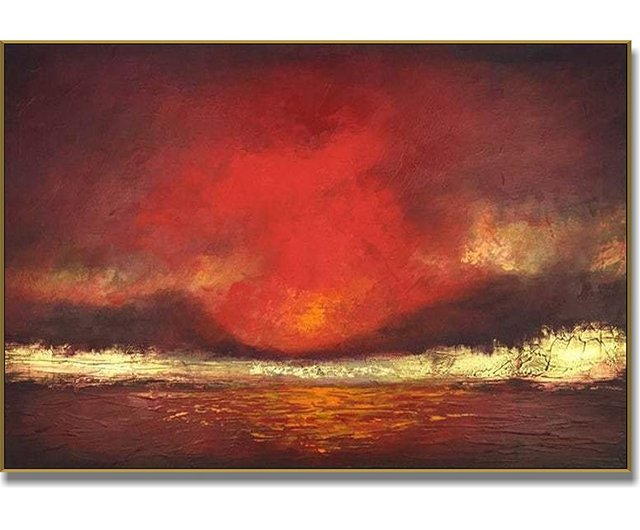 送料無料】スペイン 抽象油絵 特大抽象画 キャンバスに描かれた赤い絵