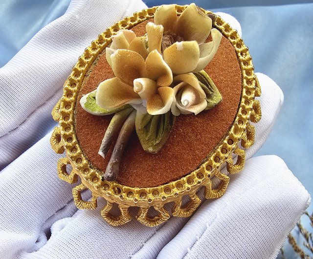 台湾 ルネサンス 額縁 象嵌 手挟み 磁器 ブローチ/ブローチ