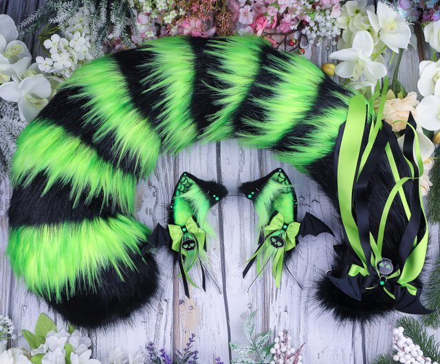 エストニア ネオングリーンのチェシャ猫の耳と尻尾のセット フェイク
