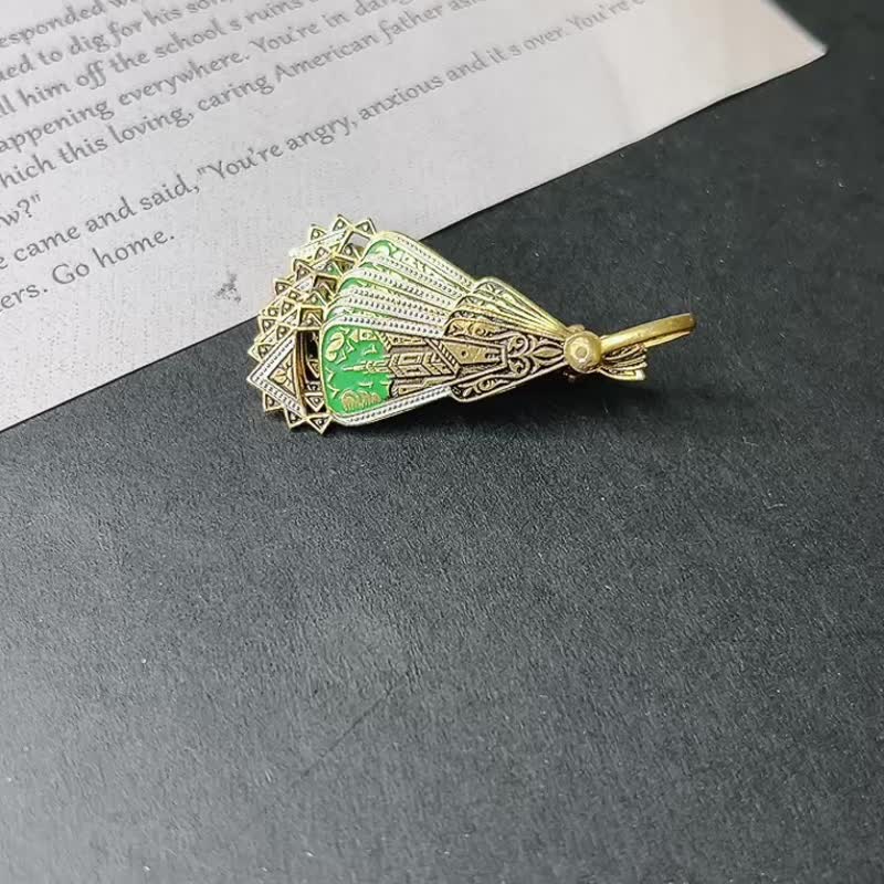 台湾 スペイン製 ダマスキナード 扇型エナメルブローチ/ペンダント