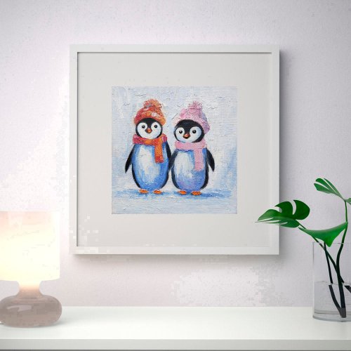 10%OFF】ロシア カップルかわいいペンギンオリジナル絵画鳥壁アート