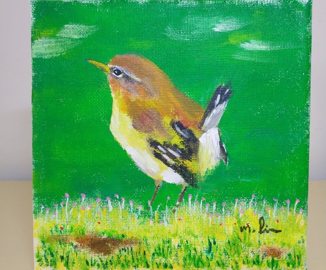 送料無料】台湾 平原の草を見上げる鳥たち/オリジナル油絵/ユニーク