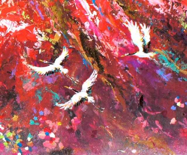 1点もの作品再販なし【赤富士と鶴の絵】 開運 幸運 日本風 日本の画家