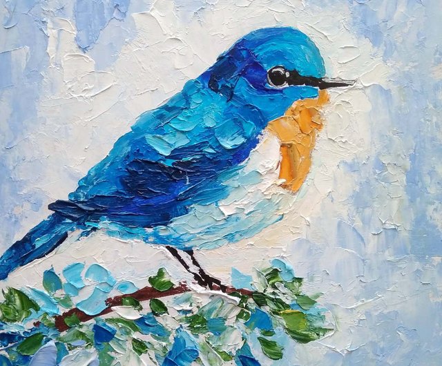 10%OFF】ロシア 青い鳥の絵画オリジナルの鳥の壁アート動物アート