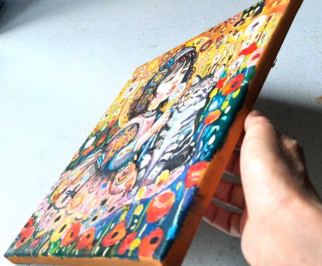 送料無料】ロシア 原創畫 猫と子供 絵画 オリジナルアート 油絵